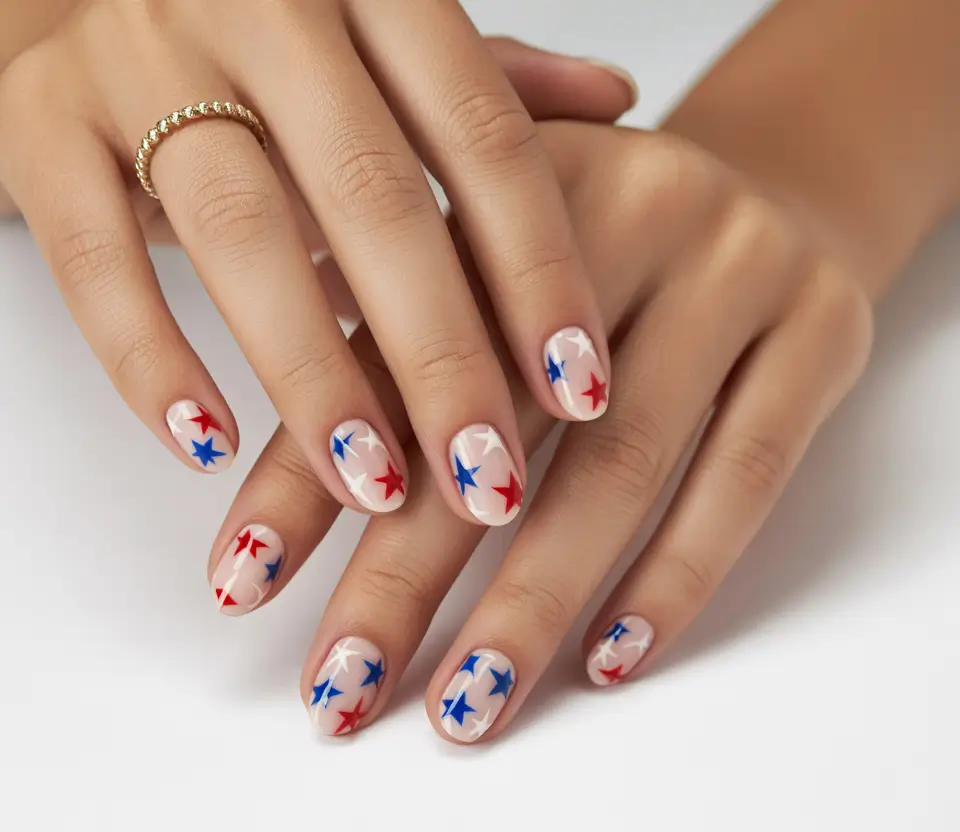 Inspired Nail Designs for July 4th 2025 - Pop Star Power on a Nude Canvas