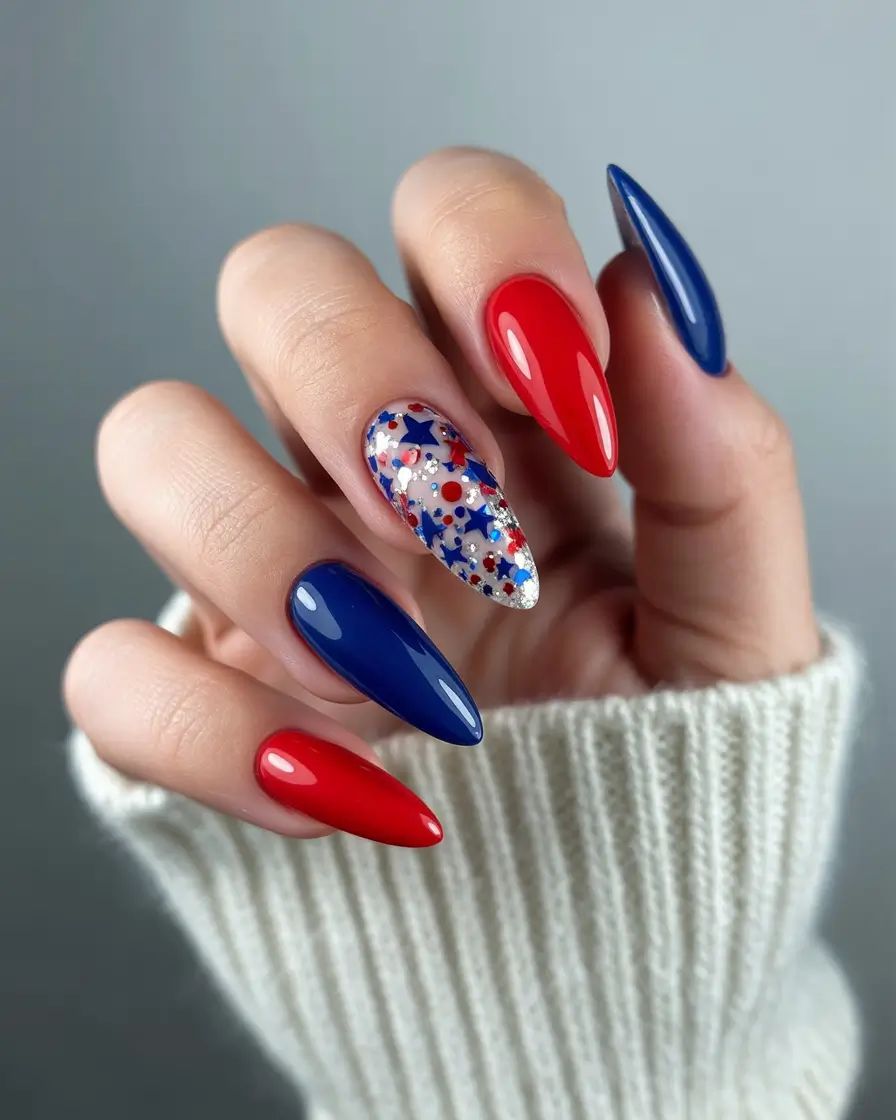Inspired Nail Designs for July 4th 2025 - Patriotic Confetti Explosion