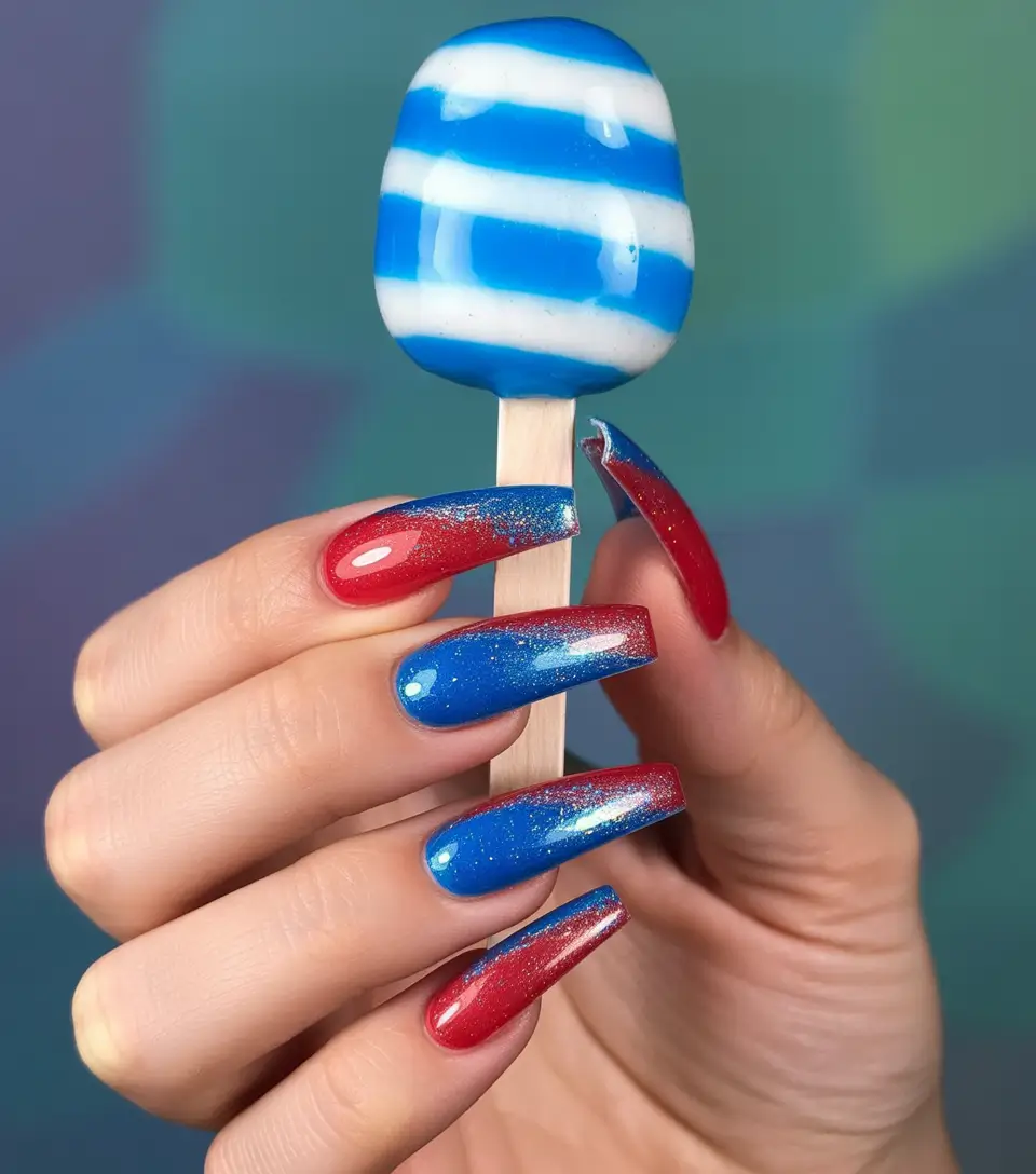 Inspired Nail Designs for July 4th 2025 - Sparkle Slant Pop Ice Pop Energy