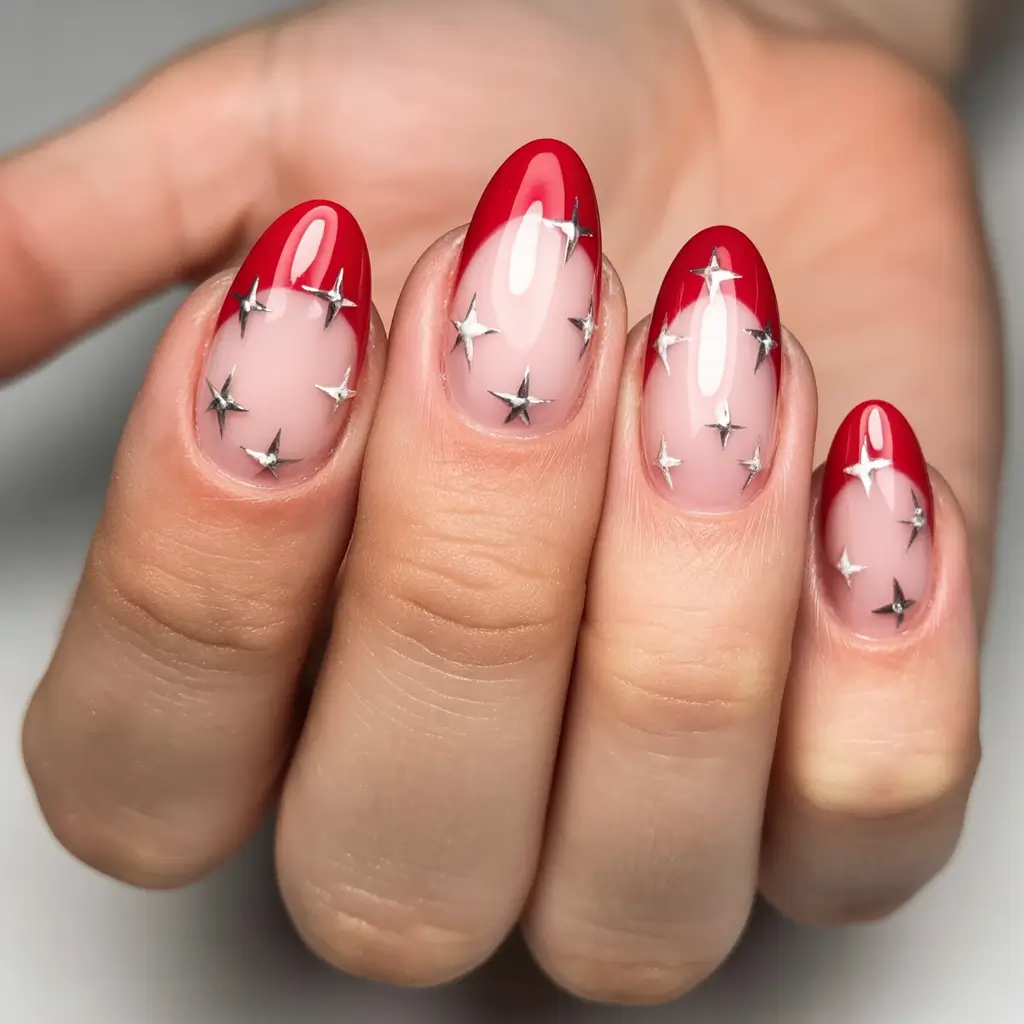Inspired Nail Designs for July 4th 2025 - Starry Red French Tips