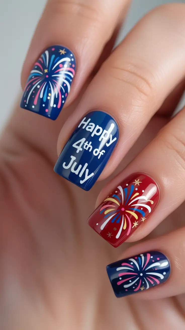 Inspired Nail Designs for July 4th 2025 Pop the Fireworks: Typography + Celebration