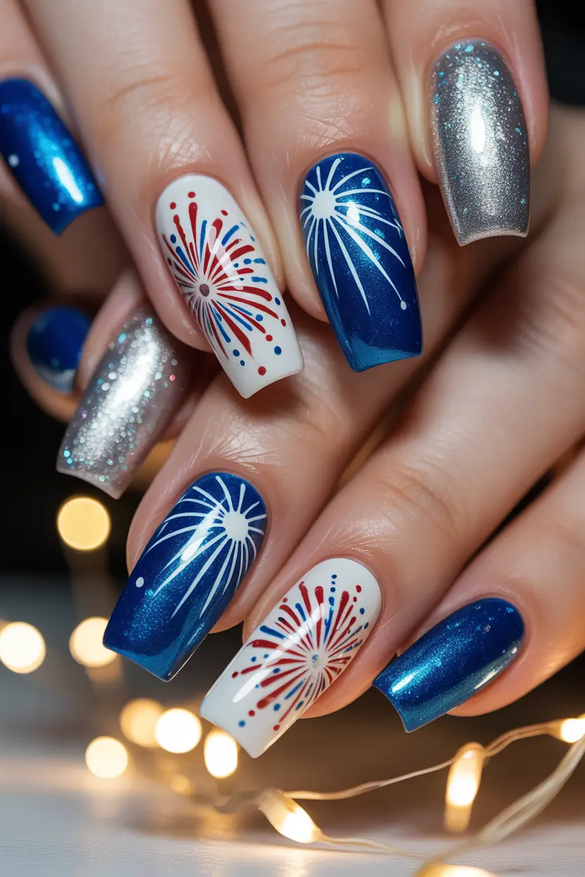 Inspired Nail Designs for July 4th 2025 Midnight Fireworks: Dazzle in the Dark