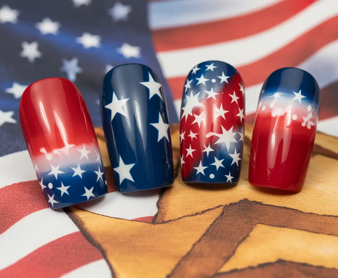 July 2025 Nails You’ll Want to Copy - Classic Americana Stars & Ombré Red, White, and Blue