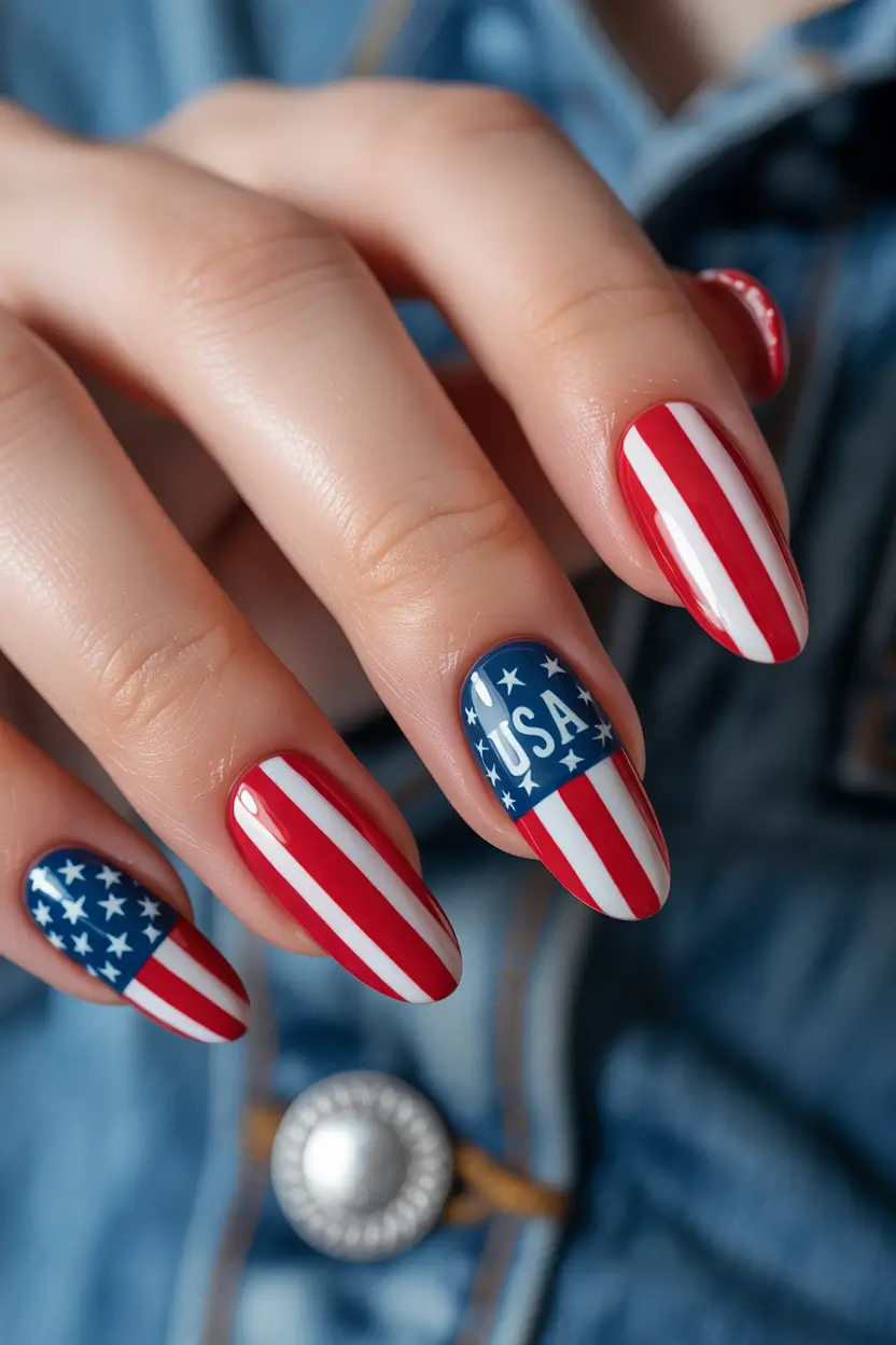 July 2025 Nails You’ll Want to Copy - USA Remix: Bold Stripes with a Statement Nail