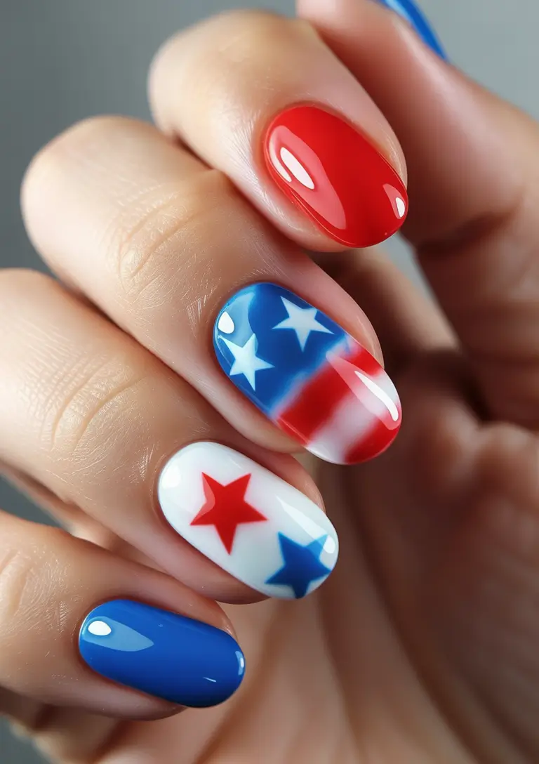 July 2025 Nails You’ll Want to Copy Glossy Americana With a Pop Art Twist
