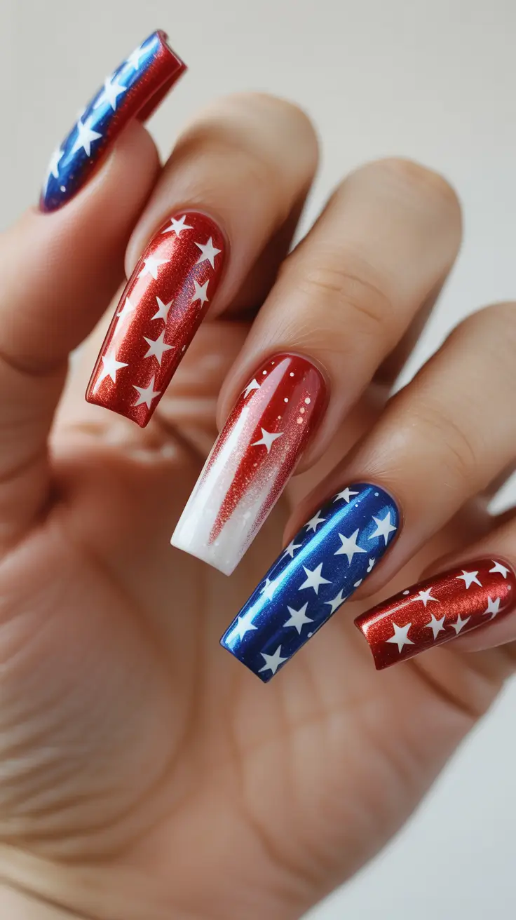 July 2025 Nails You’ll Want to Copy Glitter Bombshell With a Star-Spangled Attitude