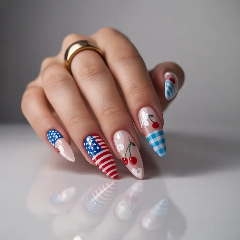 July 2025 Nails You’ll Want to Copy Cherry Bomb Picnic Vibes