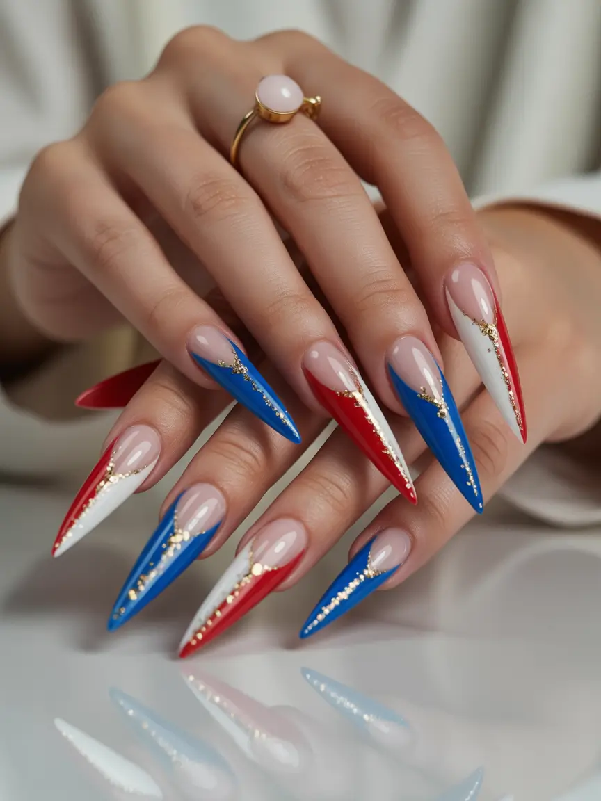 July 2025 Nails You’ll Want to Copy Gold Lined Drama for a Luxe Fourth