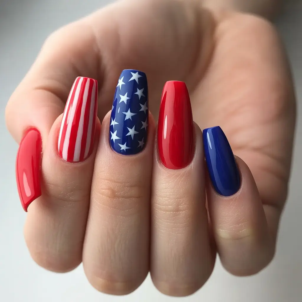 July 2025 Nails You’ll Want to Copy - Flag Chic: Sleek, Streamlined, and All-American