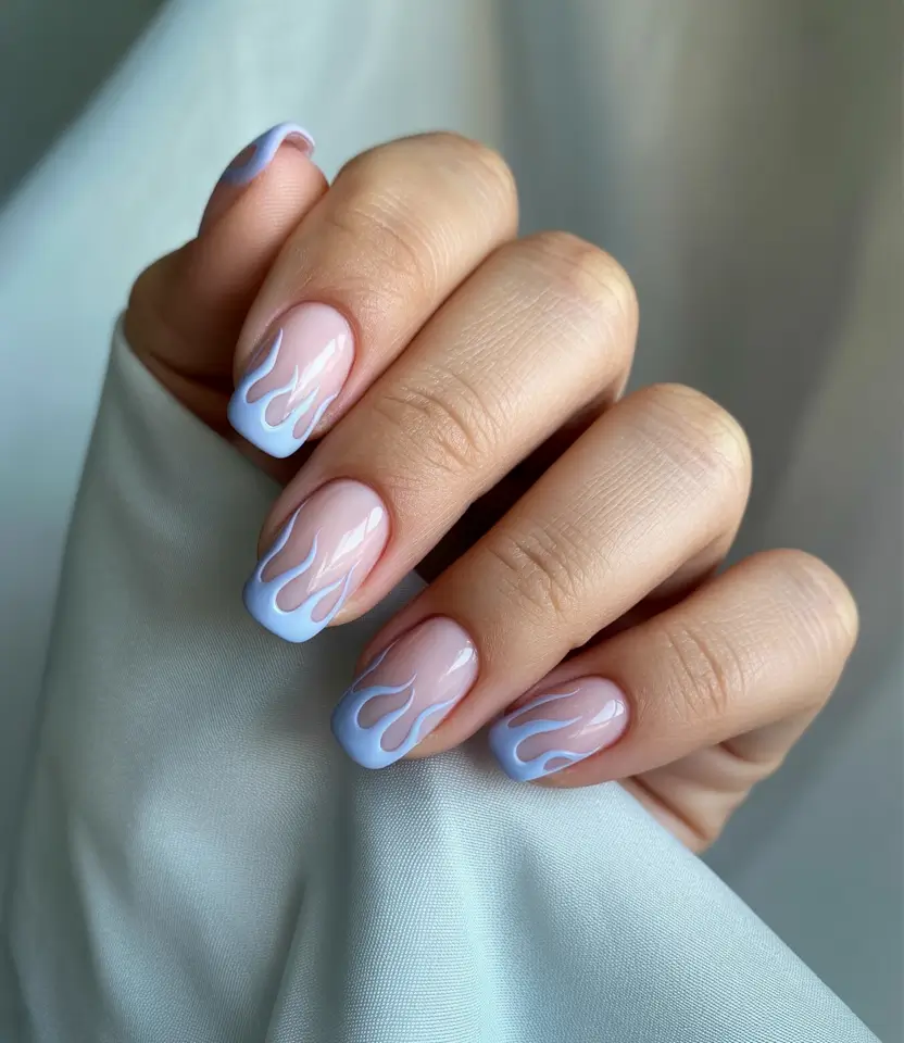 Short-square-blue-nails-Baby-Blue-Flames-on-Nude