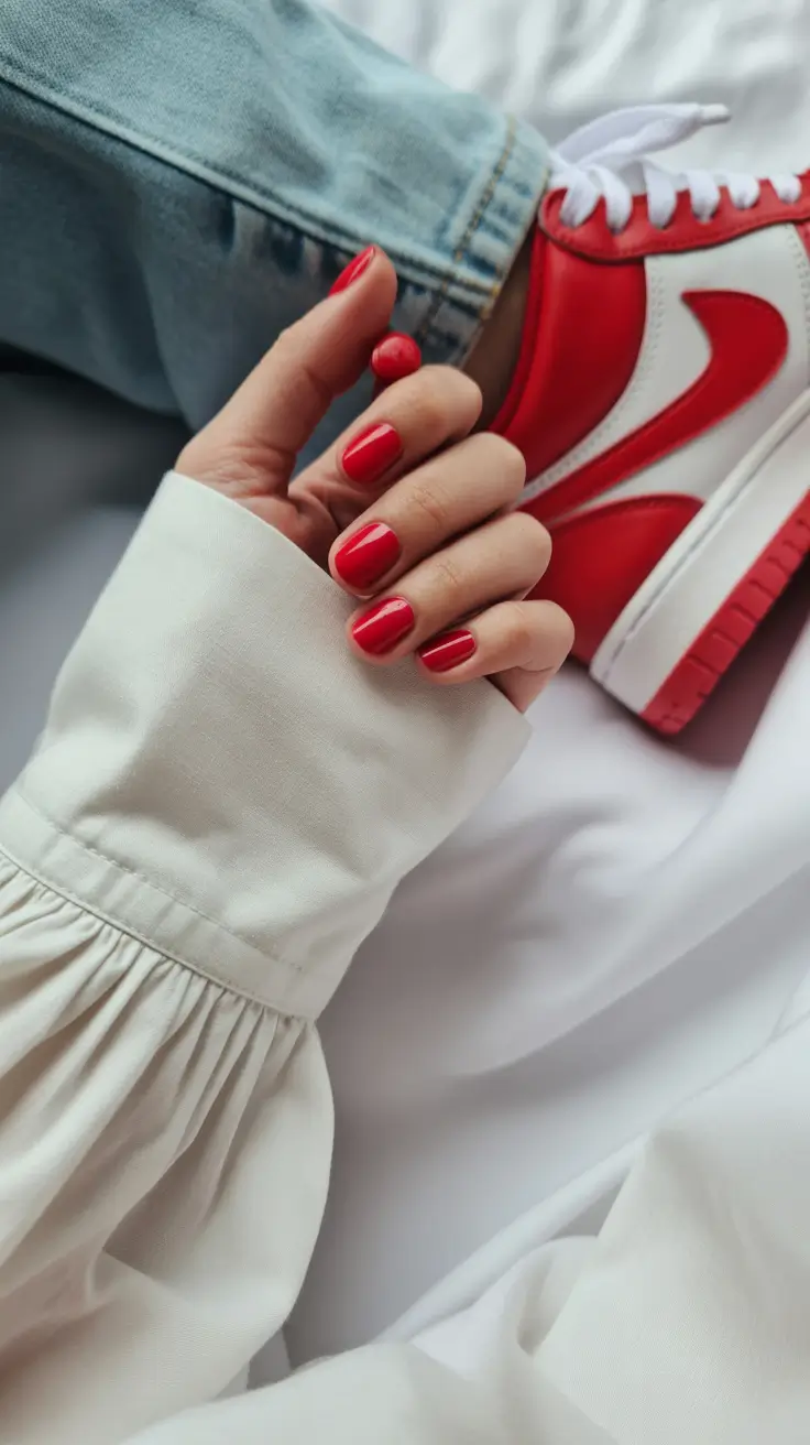 Short gel+Classic Red Short Gel on Rounded Tips