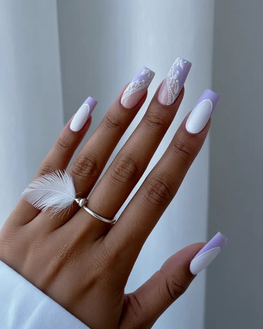 3d acrylic coffin+Lavender-White Lace with 3D Illusions