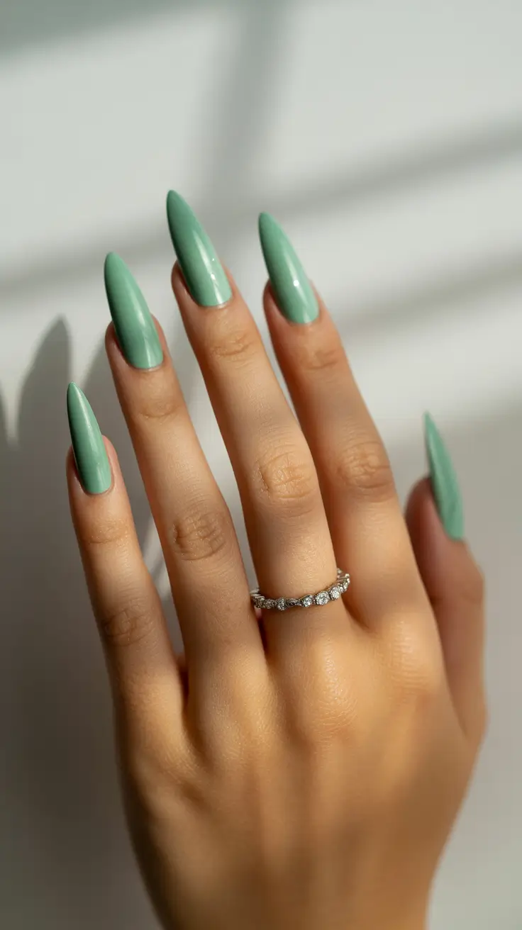 Green 2025 short+Glossy Pistachio Almonds for a Bold Finish