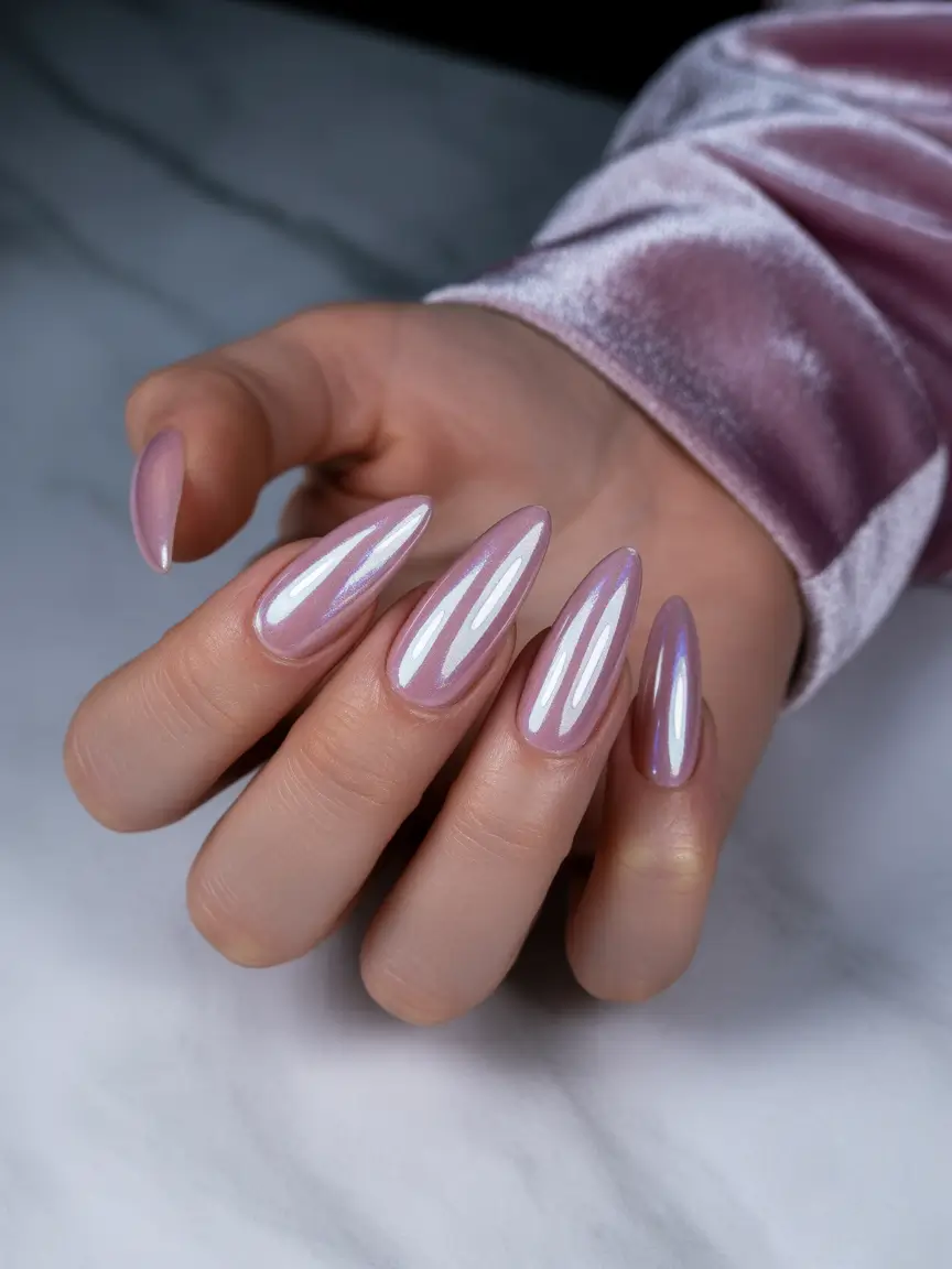 Simple 2025+Iridescent Lilac Almonds for a Soft-Glow Finish