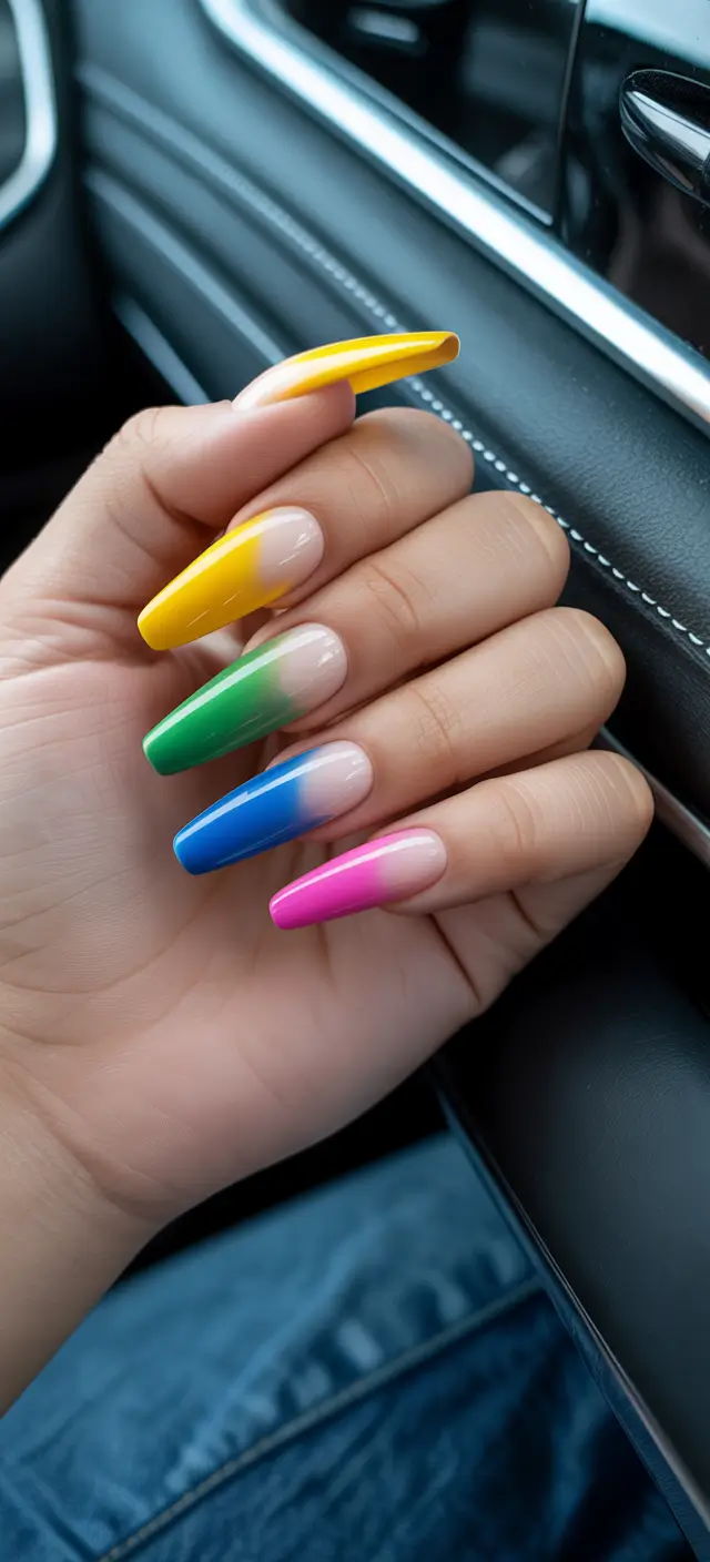 Acrylic-coffin-ombre-rainbow-Rainbow-French-Ombré