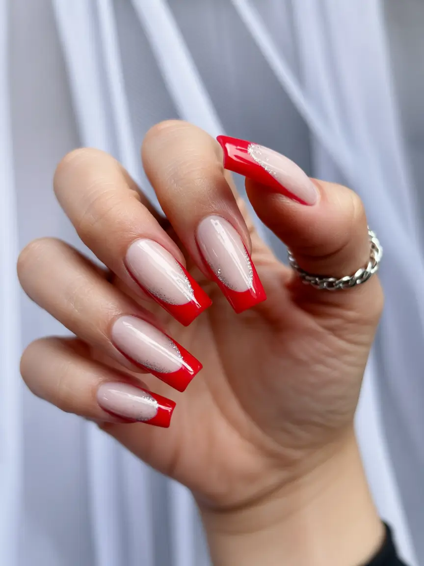 Red Summer Nails That Pop in 2025 Micro-Glitter French With a Bold Edge