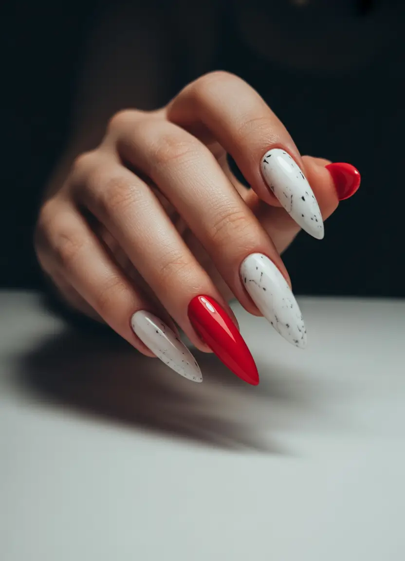 Red Summer Nails That Pop in 2025+Marbled Minimalism Meets Ferrari Red
