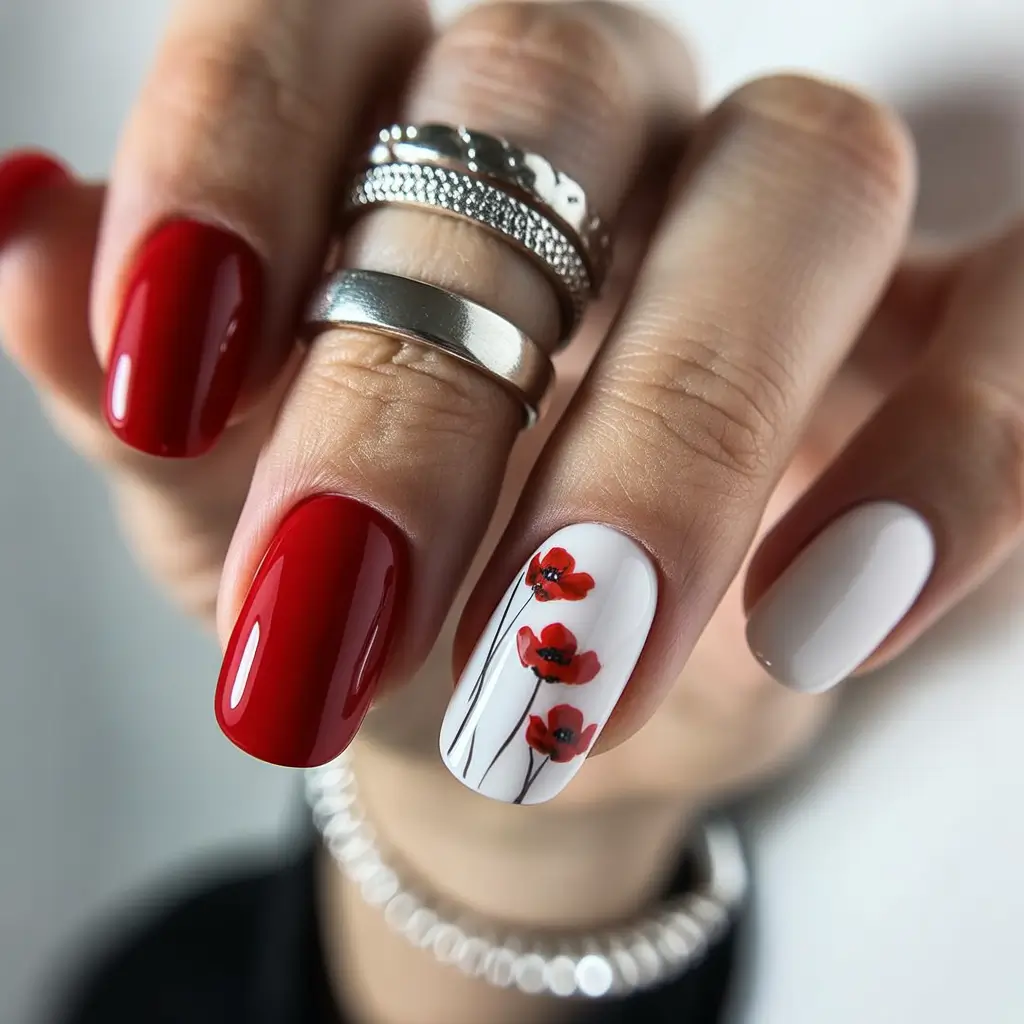Red Summer Nails That Pop in 2025+Red Poppies and Clean Lines