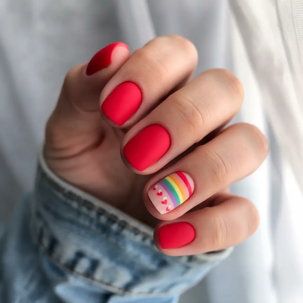 Red Summer Nails That Pop in 2025+Rainbow Brights & Matte Play