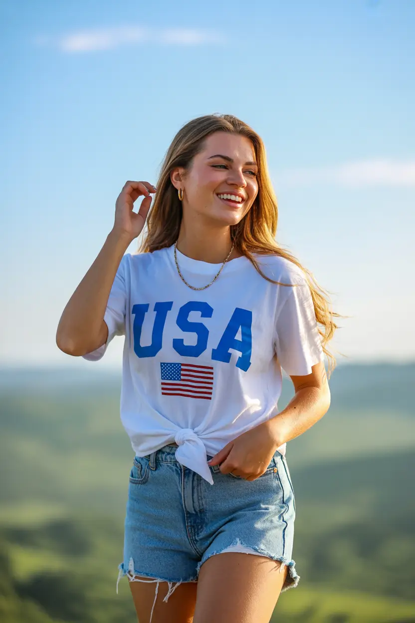 Stylish July 2025 Outfits to Wear All Month Classic Americana Denim and Tee