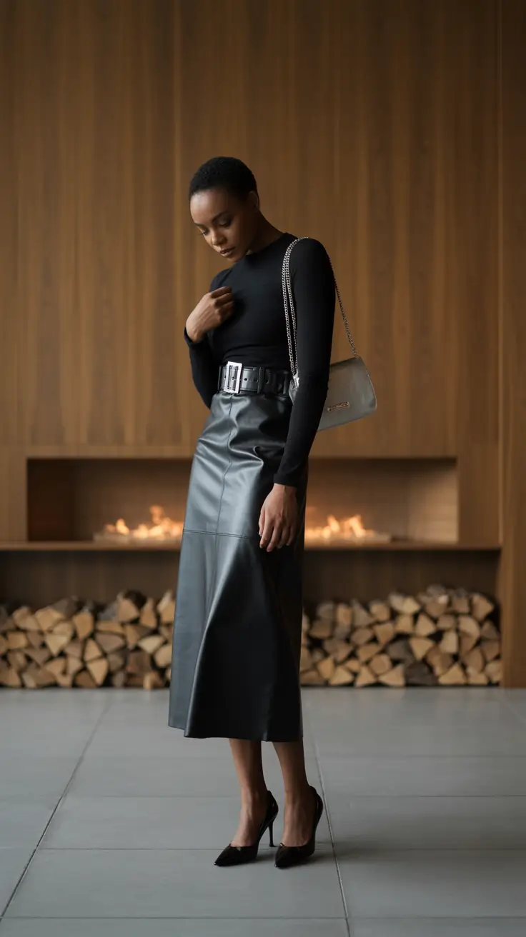 summer to fall transition outfits Understated Power in Monochrome Leather