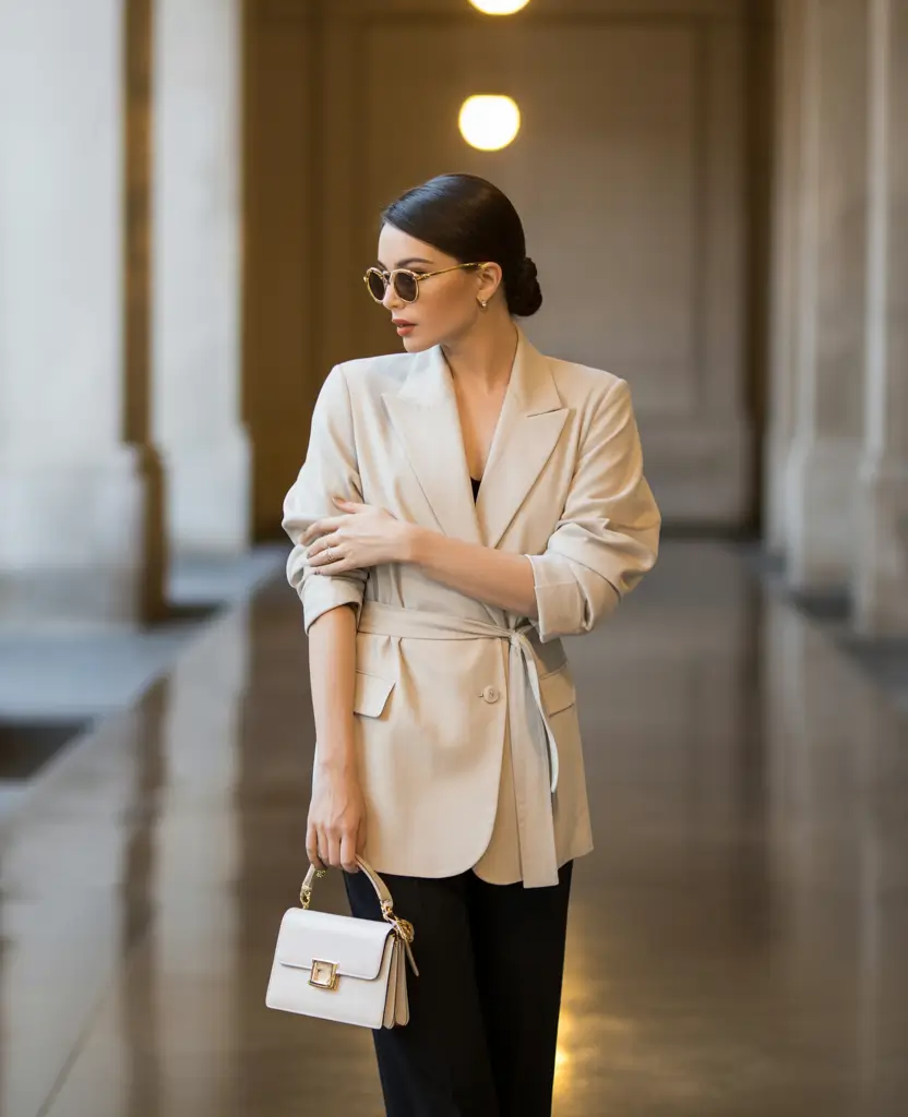 summer to fall transition outfits Tailored Belted Blazer & Clean Confidence