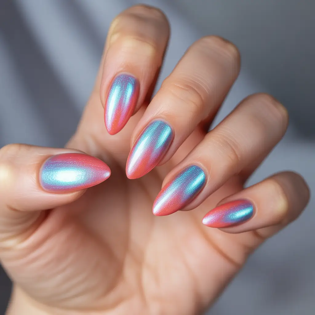 Sunset Gradient Nails to Glow in 2025 Dreamy Chrome Shimmer Shift