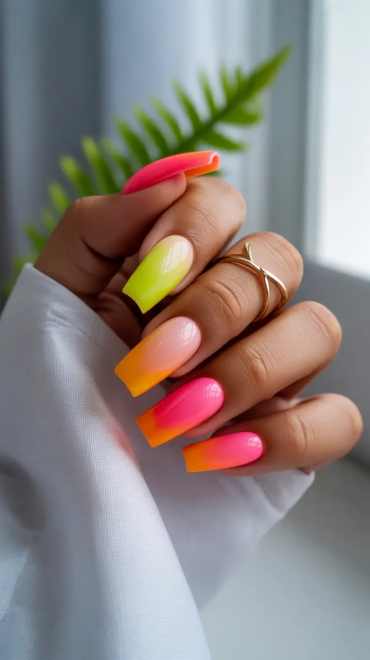 Sunset Gradient Nails to Glow in 2025 Sunrise Neon Spectrum