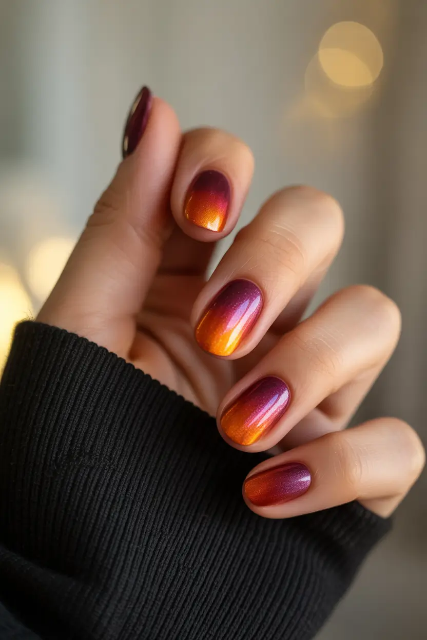 Sunset Gradient Nails to Glow in 2025-Sunset Chrome Crush