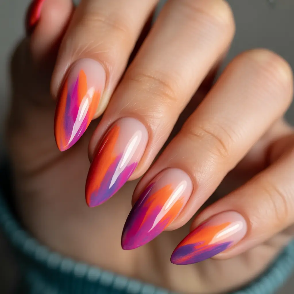 Sunset Gradient Nails to Glow in 2025-Electric Sunset Streaks
