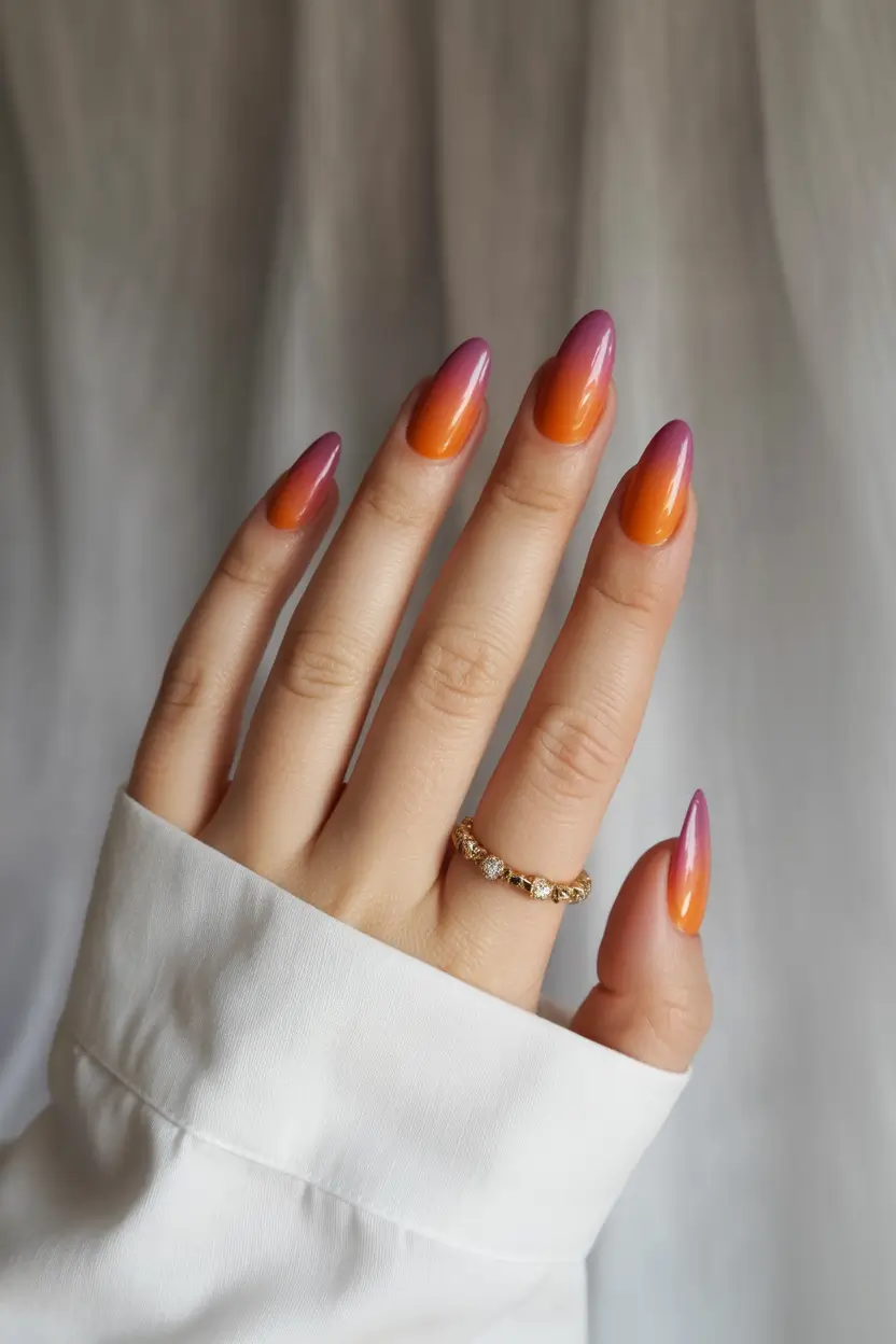 Sunset Gradient Nails to Glow in 2025-Mango Mirage Fade