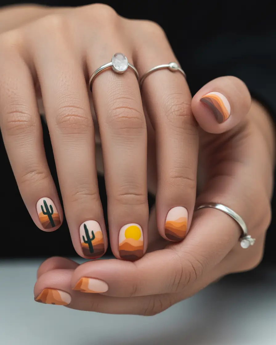 Sunset Gradient Nails to Glow in 2025-Desert Glow Mini Scapes