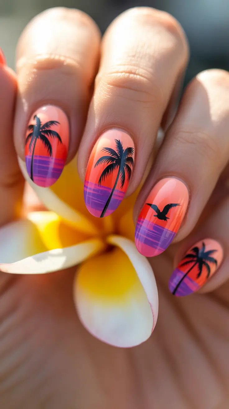 Sunset Gradient Nails to Glow in 2025-Retro Pink Tropics