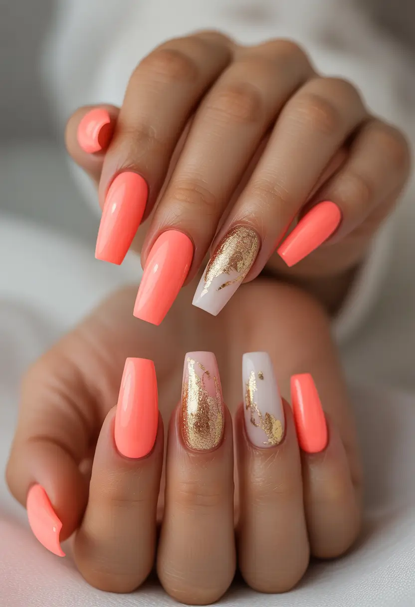 Sunset Gradient Nails to Glow in 2025 Golden Peach Marble Luxe