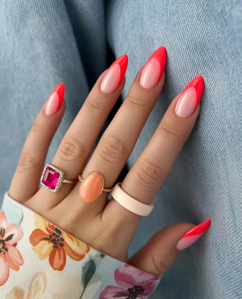 Sunset Gradient Nails to Glow in 2025 Flamingo French Glow