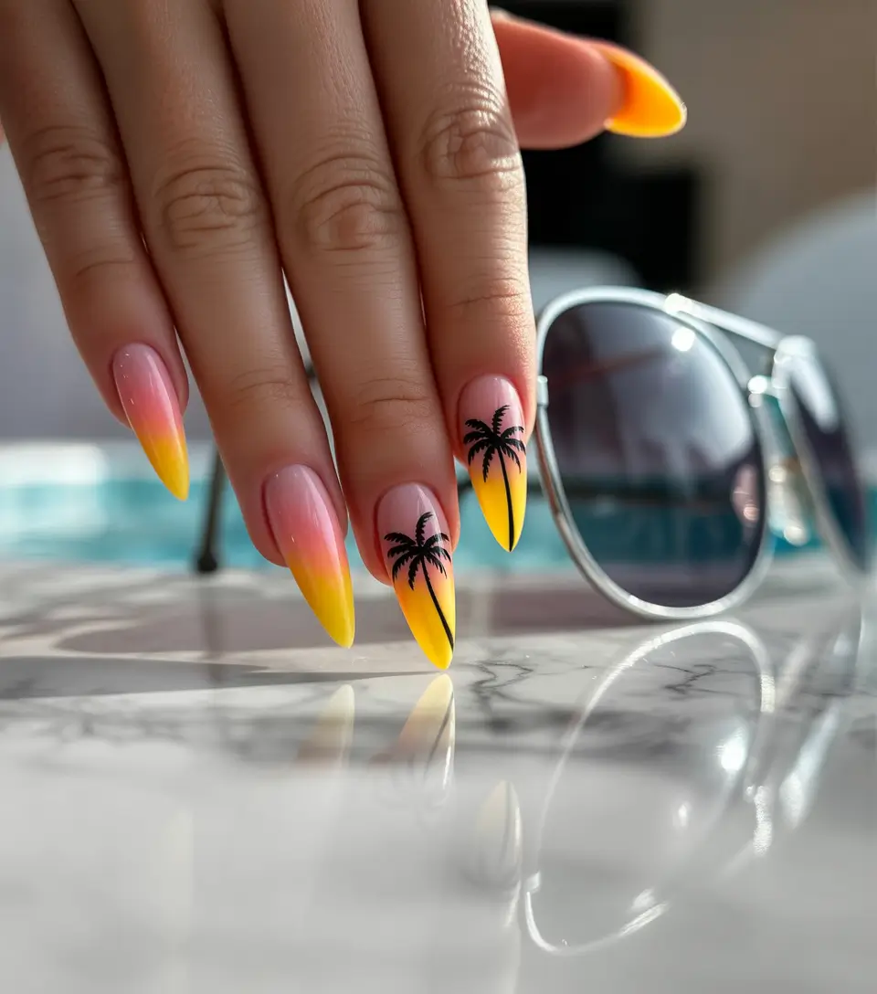 Sunset Gradient Nails to Glow in 2025 Sunset Palms & Lemon Glow