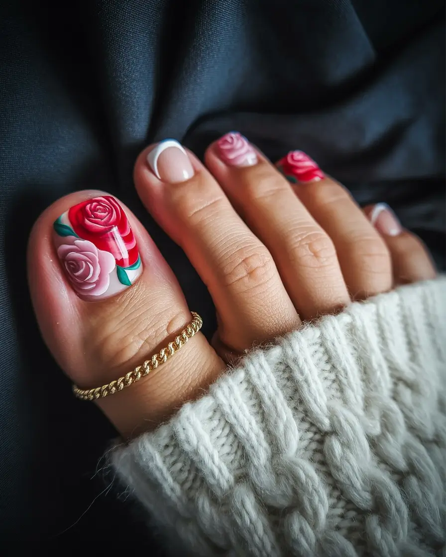 Toe Nail Art & Color Ideas for August 2025+Romantic Roses & French Framing