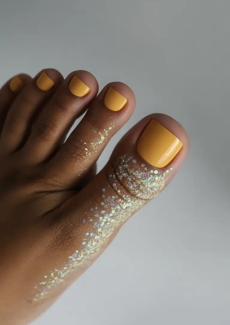 Toe Nail Art & Color Ideas for August 2025+Sunny Mustard with a Hint of Magic