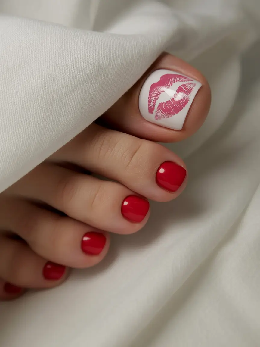 Toe Nail Art & Color Ideas for August 2025+Classic Red with a Cheeky Twist