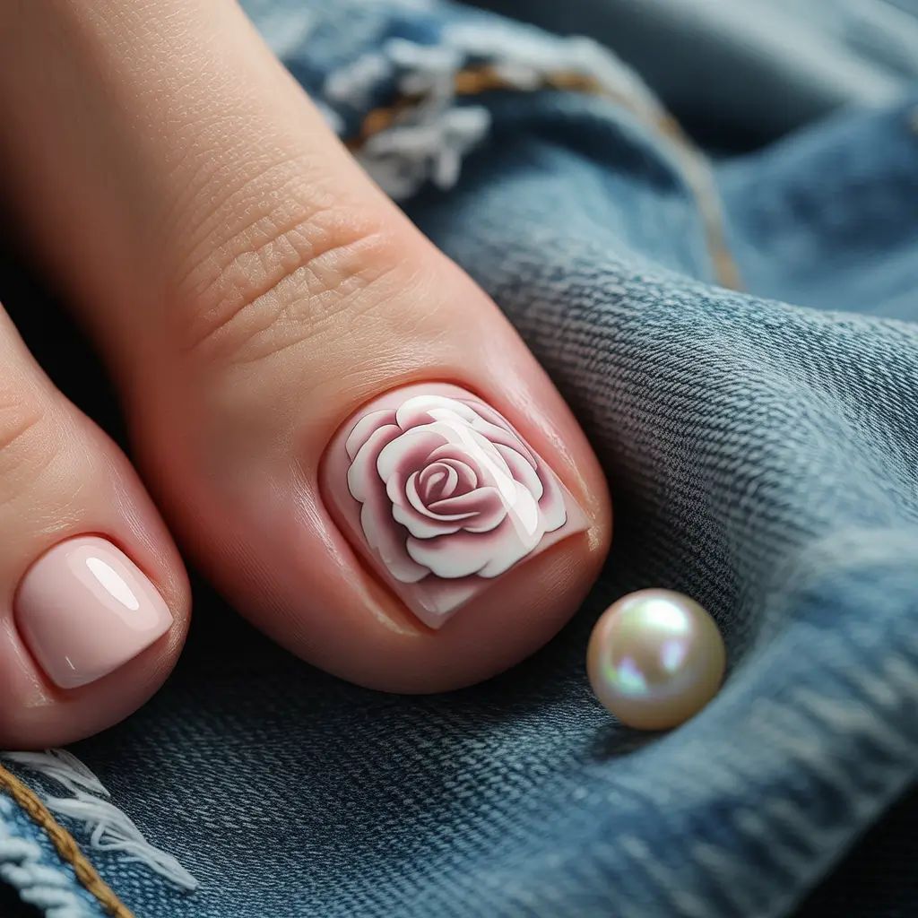 Toe Nail Art & Color Ideas for August 2025+Blush Petal 3D Rose for Romantics