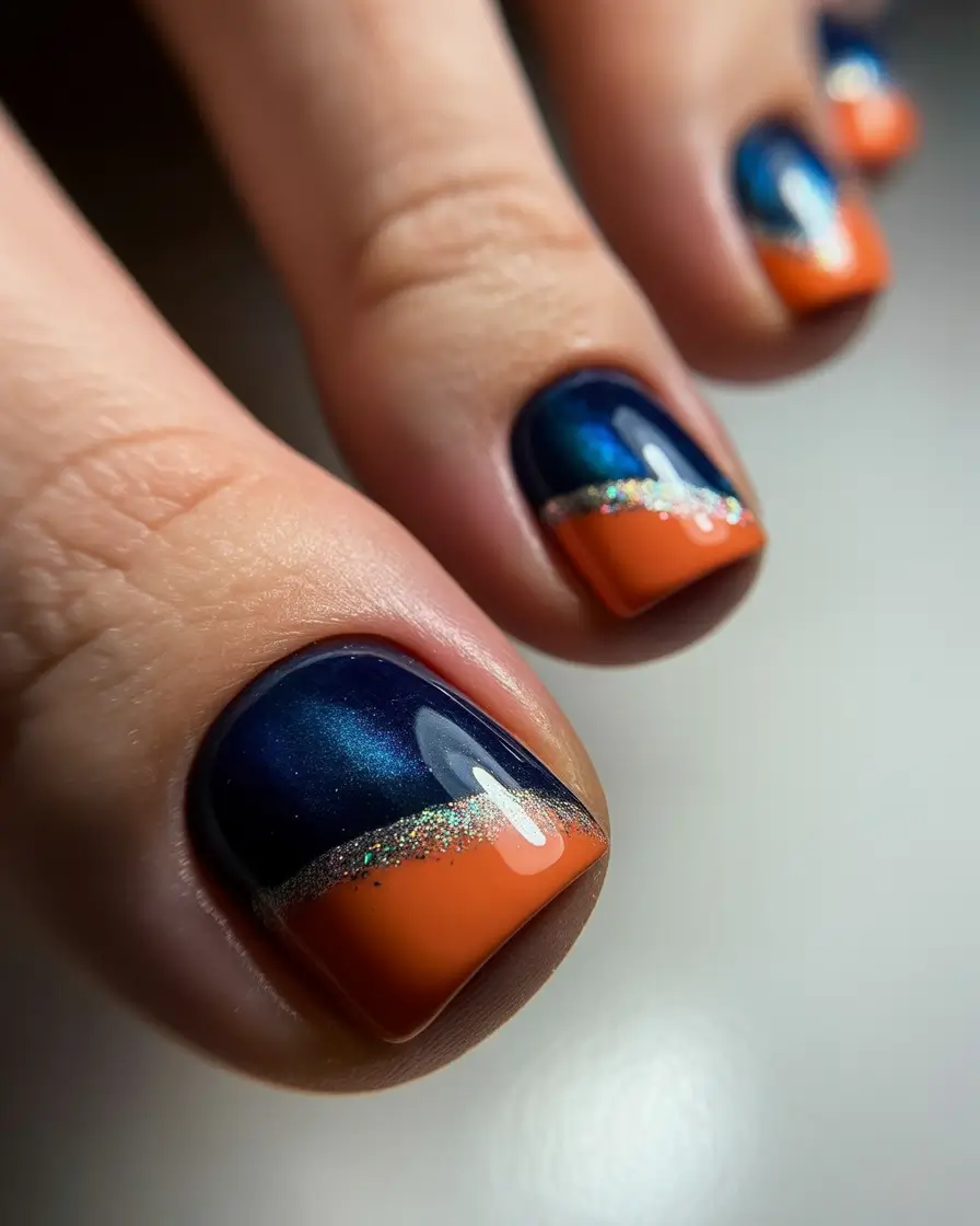 Toe Nail Art & Color Ideas for August 2025+Sunset Stripes with Metallic Edge