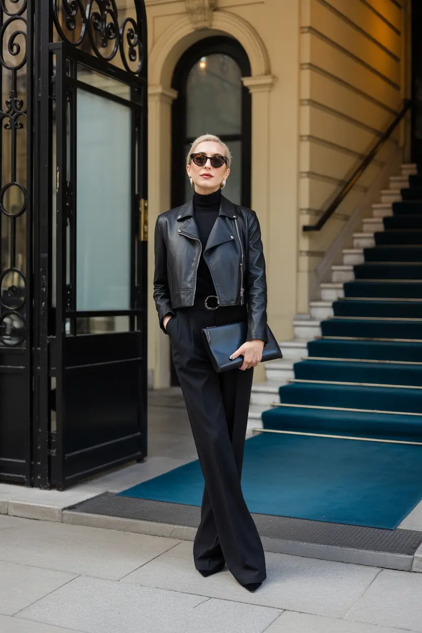 fall outfits for women over 40 Midnight Chic: Leather and Structure, Always In