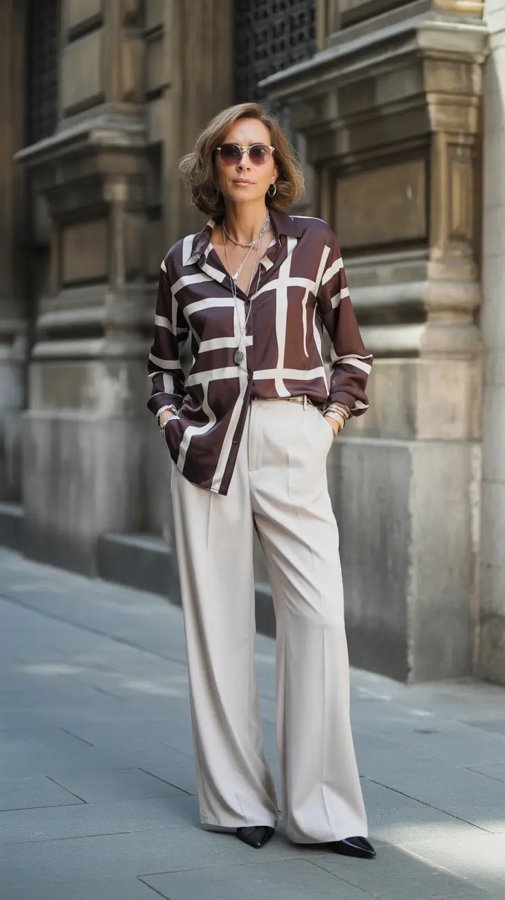 fall outfits for women over 40 Printed Cool: Silk Statements and Urban Ease