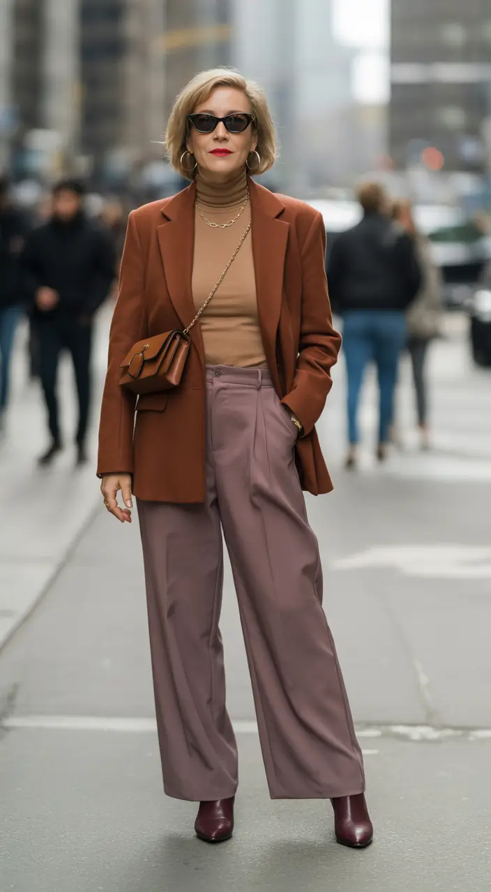 fall outfits for women over 40 Blazer Meets Spice: Street-Savvy Layers with a Bold Twist