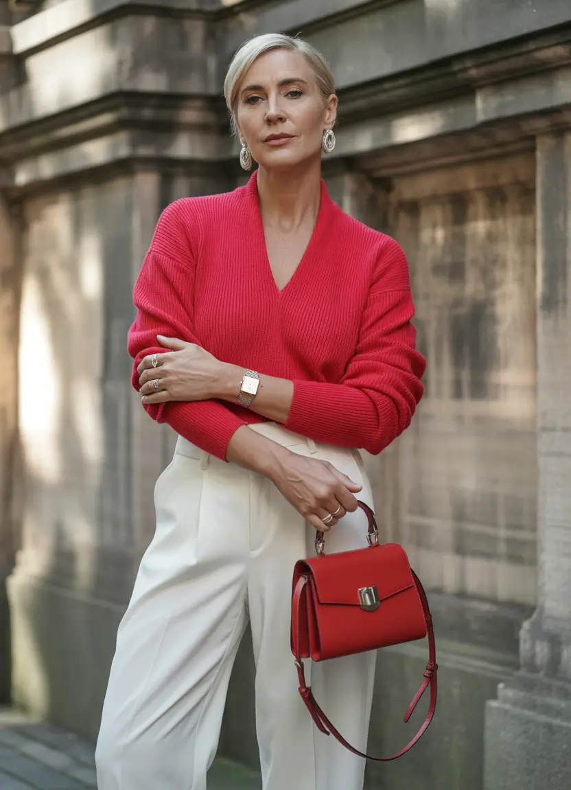 fall outfits for women over 40 Crimson Comfort: Knits That Speak Confidence