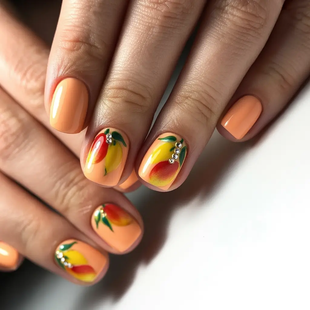 Tropical Fruit Nail Ideas for Summer 2025-Mango Tango Micro-Art
