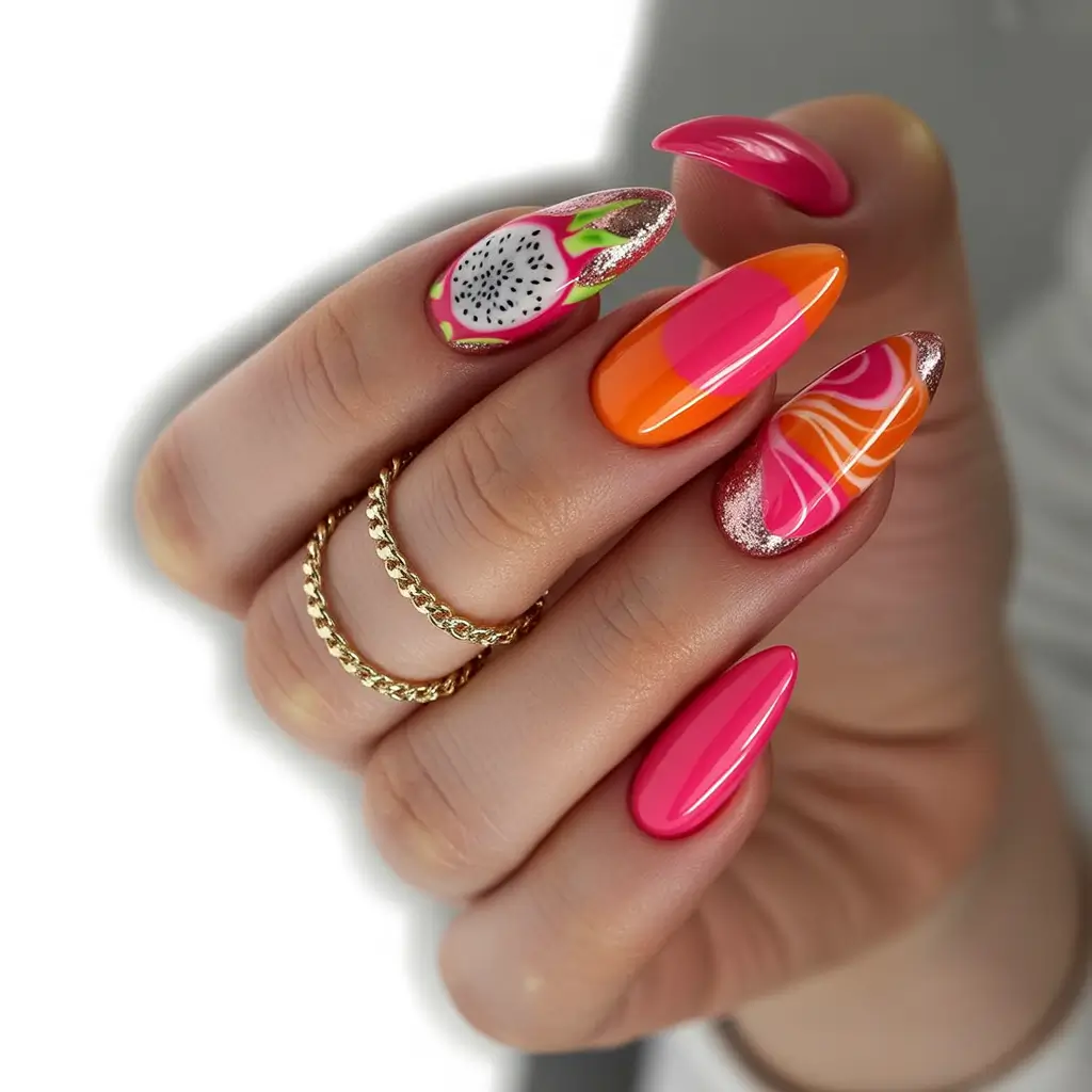 Tropical Fruit Nail Ideas for Summer 2025 Pink Dragonfruit Dream
