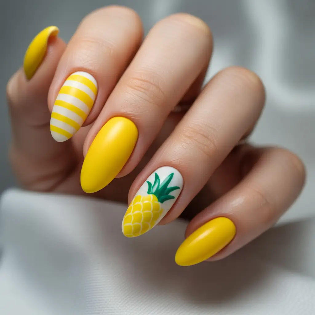 Tropical Fruit Nail Ideas for Summer 2025 Pineapple Pop Matte Yellow