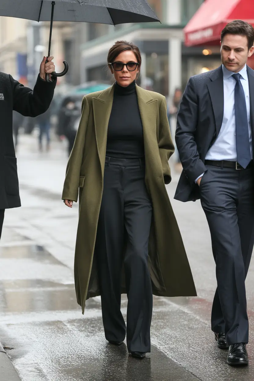 fall outfits Tailored Drama in a Rainy City