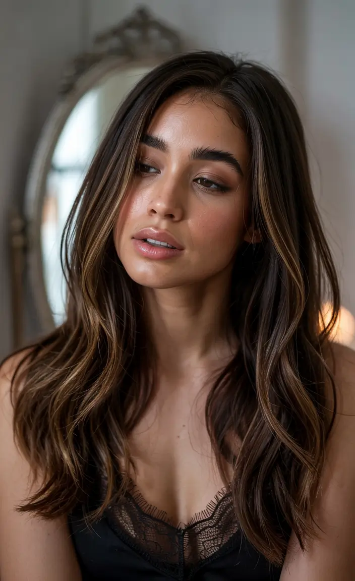 Fall Hair Colors for Warm Skin Tones Rich Brunette Layers with Honeyed Balayage